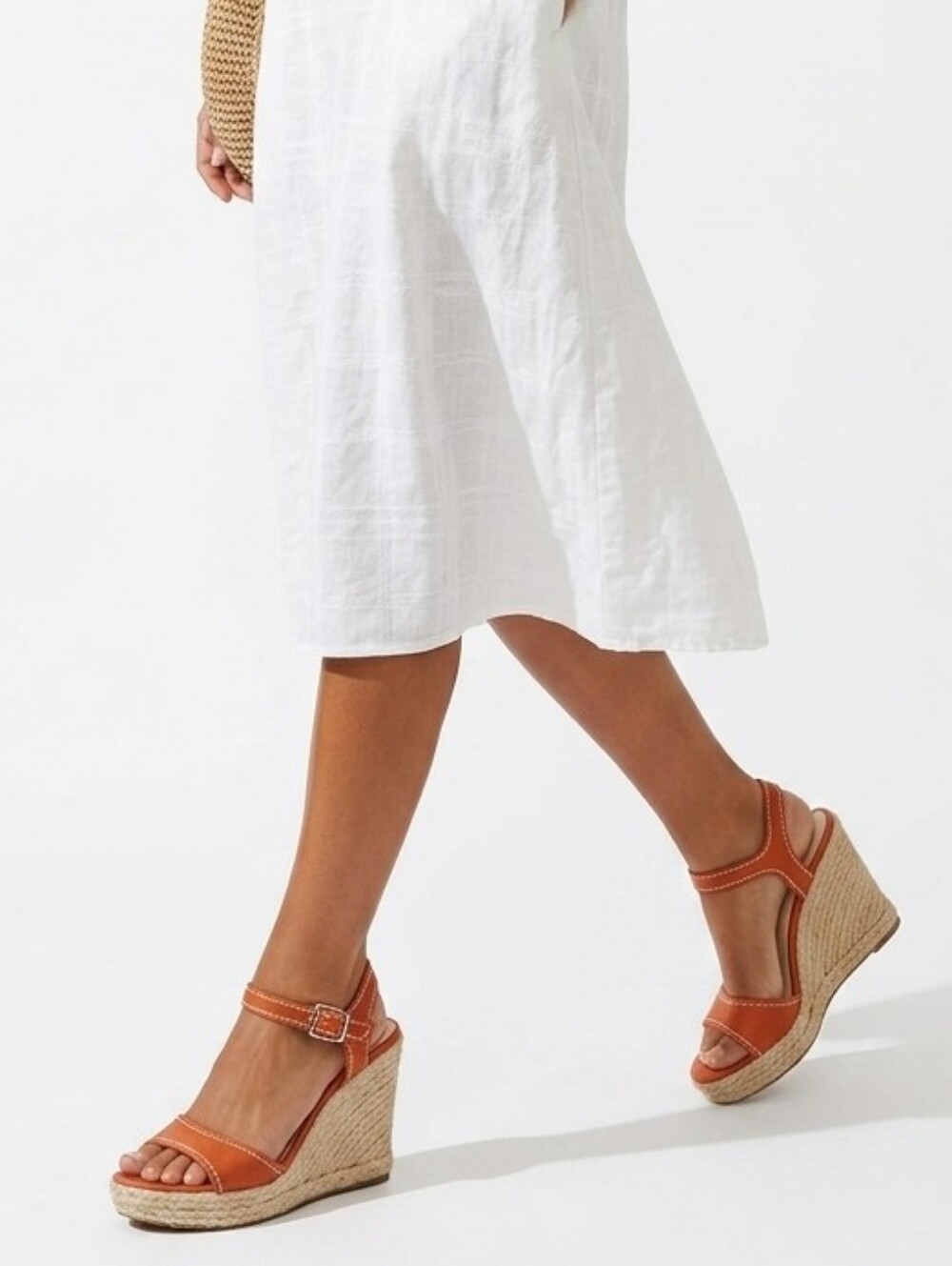 Via Spiga Orange Genuine Leather Espadrille Wedge Sandals Size 8 M